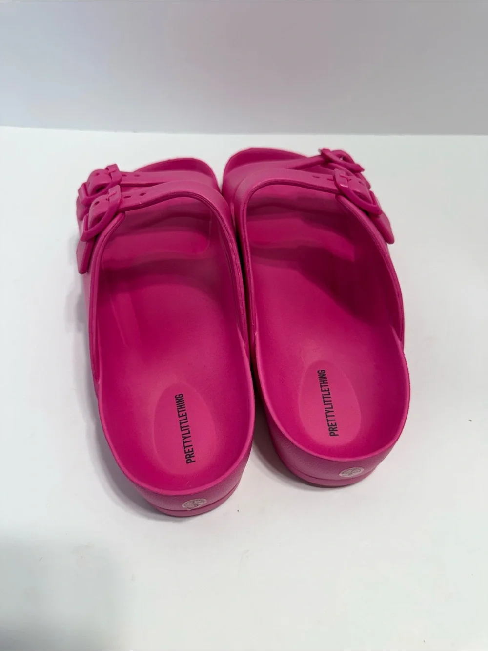 PrettyLittleThing Hot Pink Double Buckle Slide Sandals Wide. Barbie Vibes, Beach